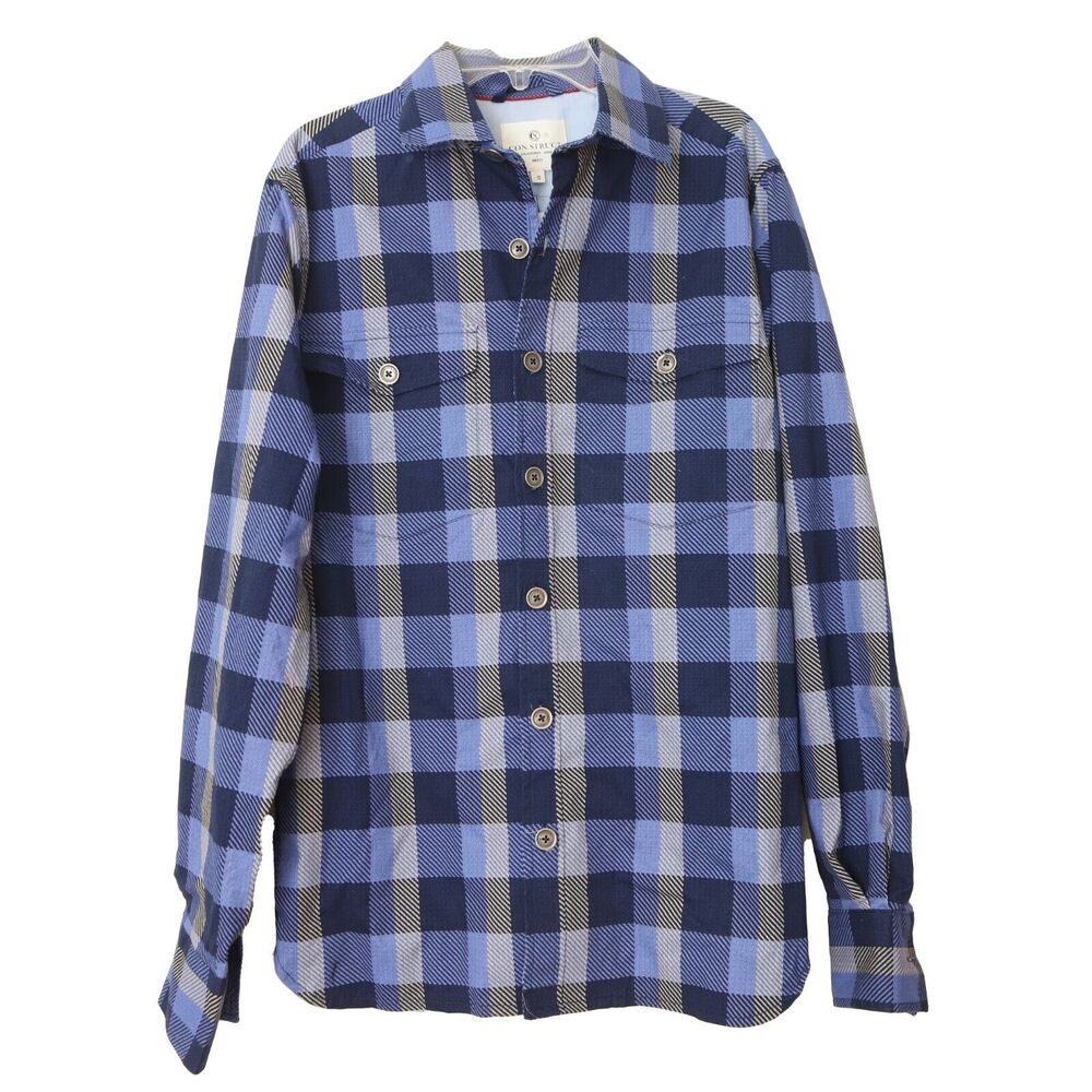Construct Lined Plaid Shirt S Shacket Cotton Button Blue Long Sleeve NEW B55